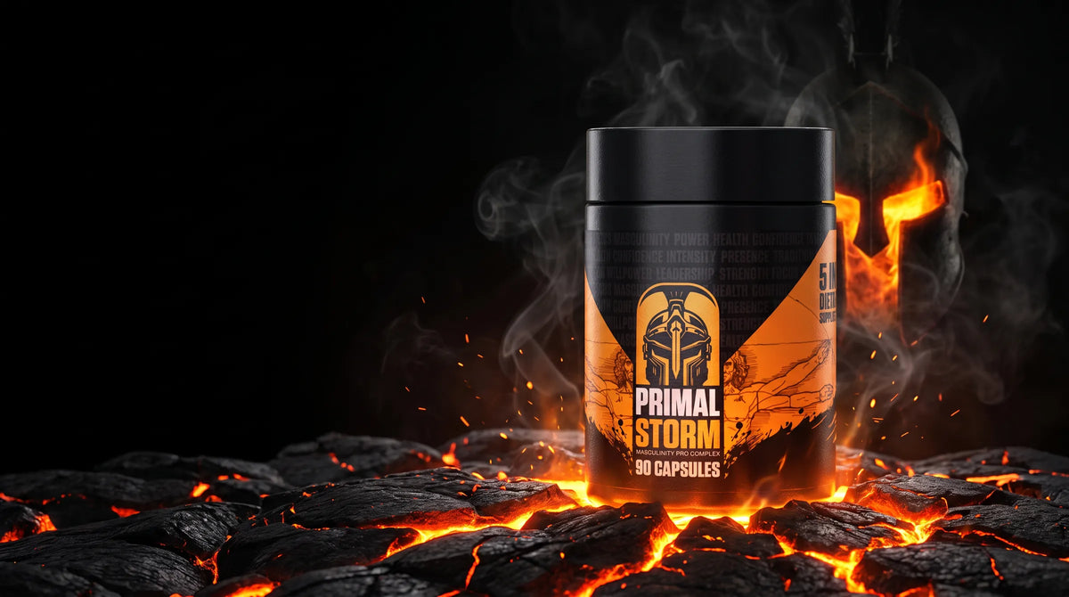 Cápsulas de Primal Storm sobre lava incandescente, con un casco de guerrero entre el humo